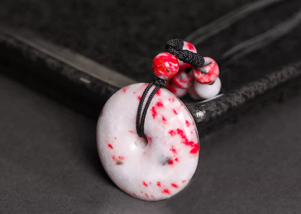 Chicken blood stone safety button pendant-111 - Image 3